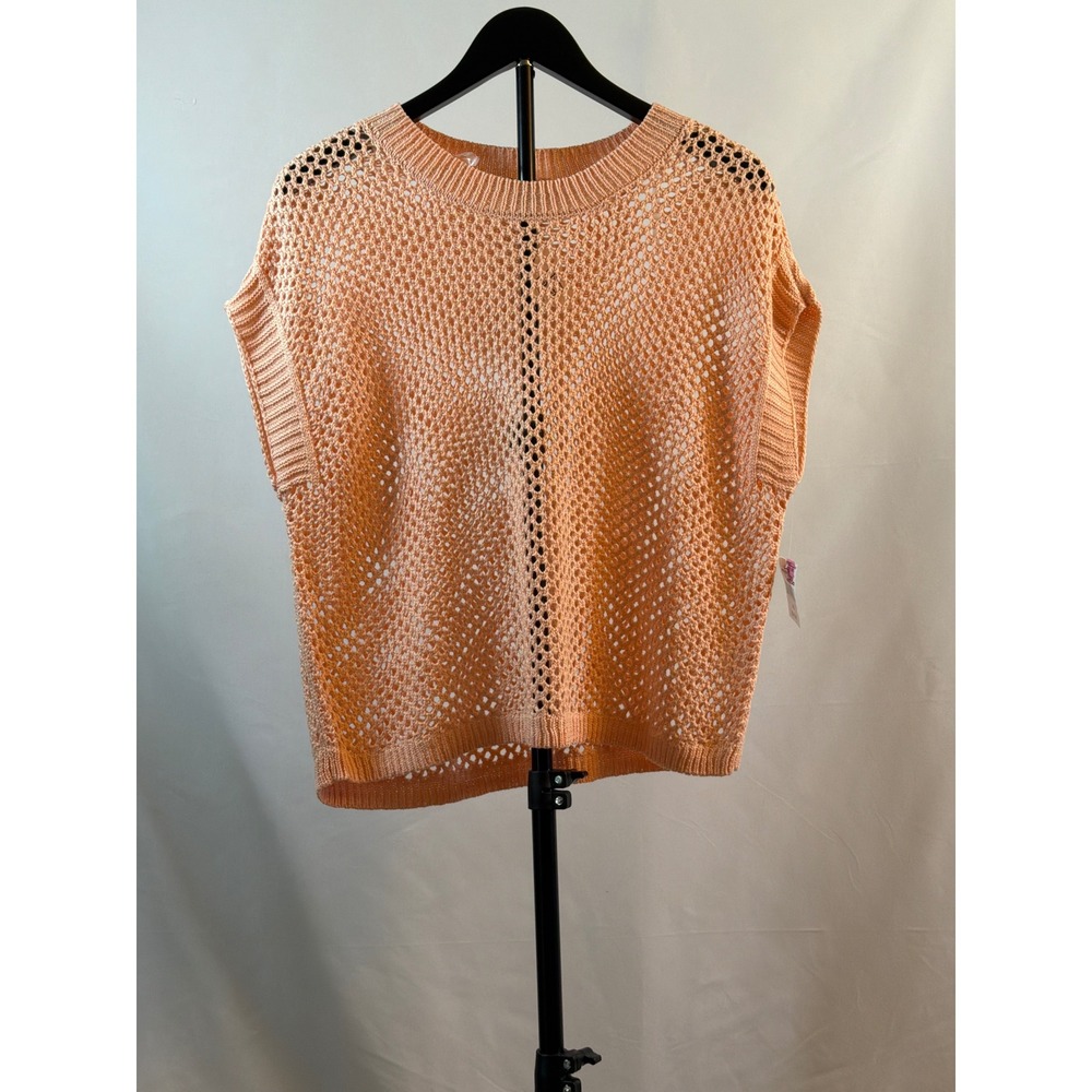 Love Knits NYC Peach Open Knit Sweater Vest Sleeveless Mesh Top XL NWT
